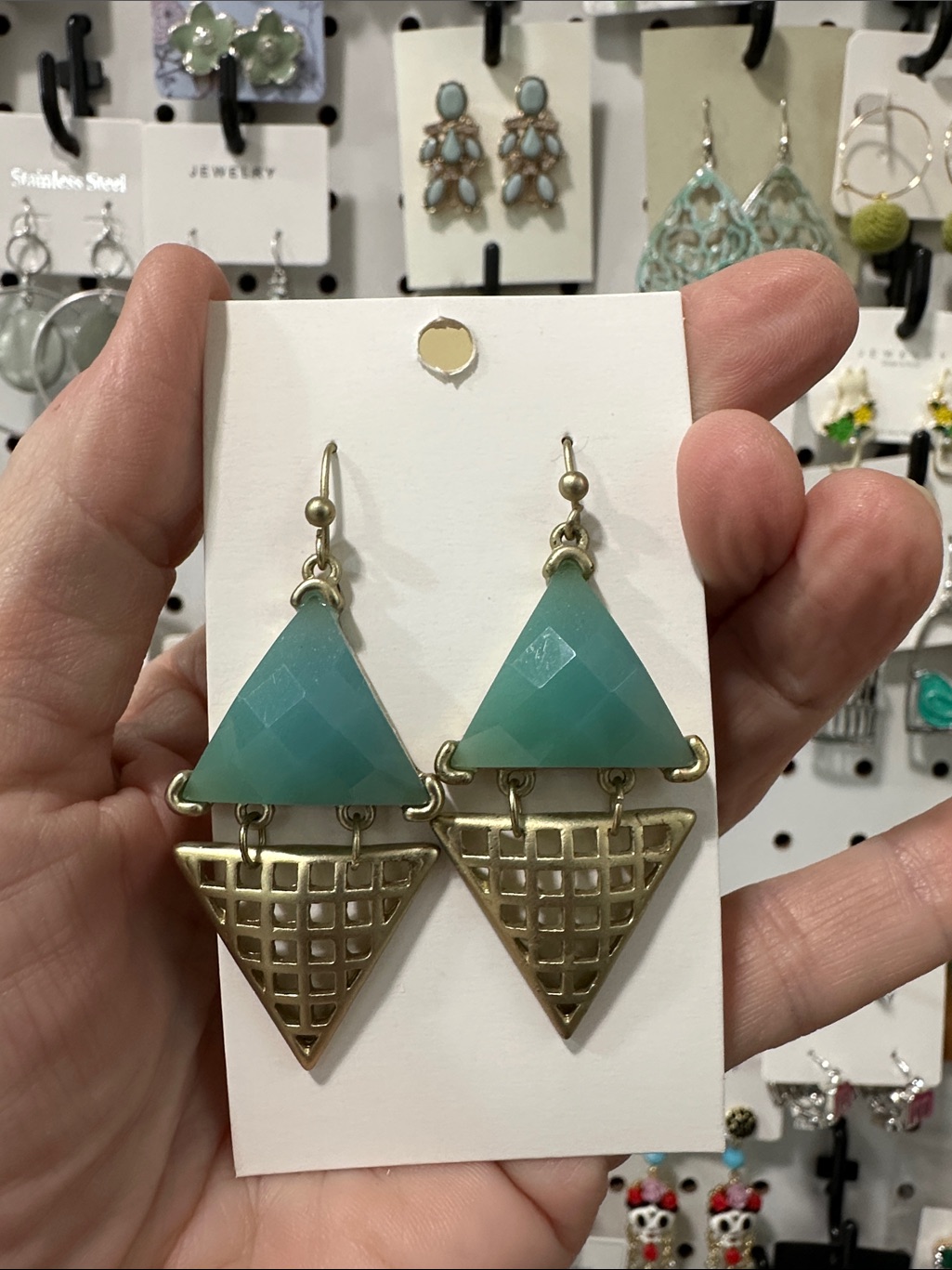Womens BrandNew Earrings Retro Style Green Art Deco MidCentury Modern Spring